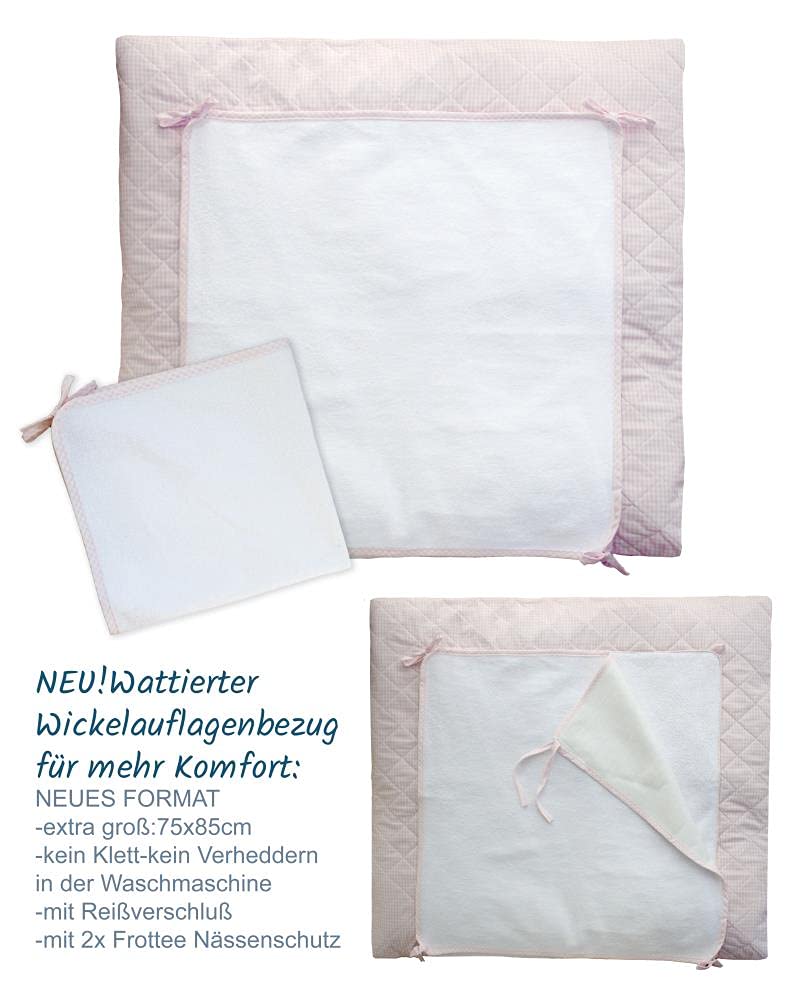 Hansekind Wickeltischauflagenbezug mit Nässeschutz, rosa karo,75x85 cm