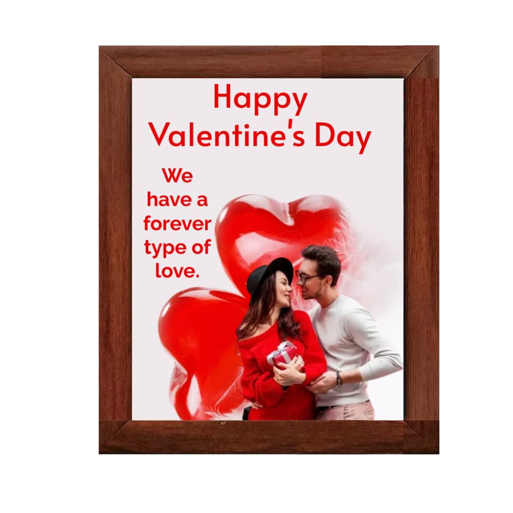 Personalized Photo Frame, Valentine's Day Theme, Brown Wood, 8x12 Inches, Wall Mount and Tabletop Display, Romantic Love Design