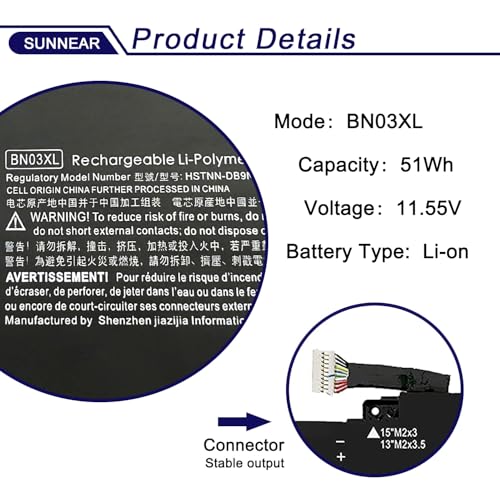 Image of BN03XL L77034-005 Laptop Battery Replacement for HP Envy 13 13-AY 13-ba 13-AR Envy X360 15 2020 15-ED 15M-EE 15M-EE0023DX 15M-EE0013DX Series Notebook L73965-271 L76985-271 HSTNN-DB9N 51Wh