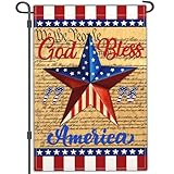 God Bless America 4th of July Garden Flags for Outside 12x18 Inch Double Sided 1776 Flag Blue Red Star Patriotic Yard Garden Flag Independence Flag Memorial Day House Holiday Decorations
