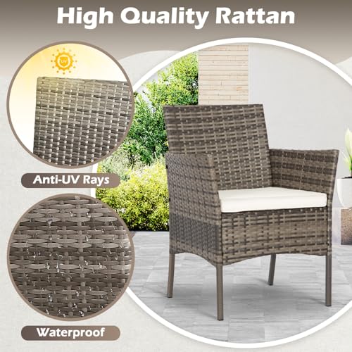 Image of FDW 4-Piece Patio Furniture Set | Gray & Khakhi | Outdoor Wicker Furniture