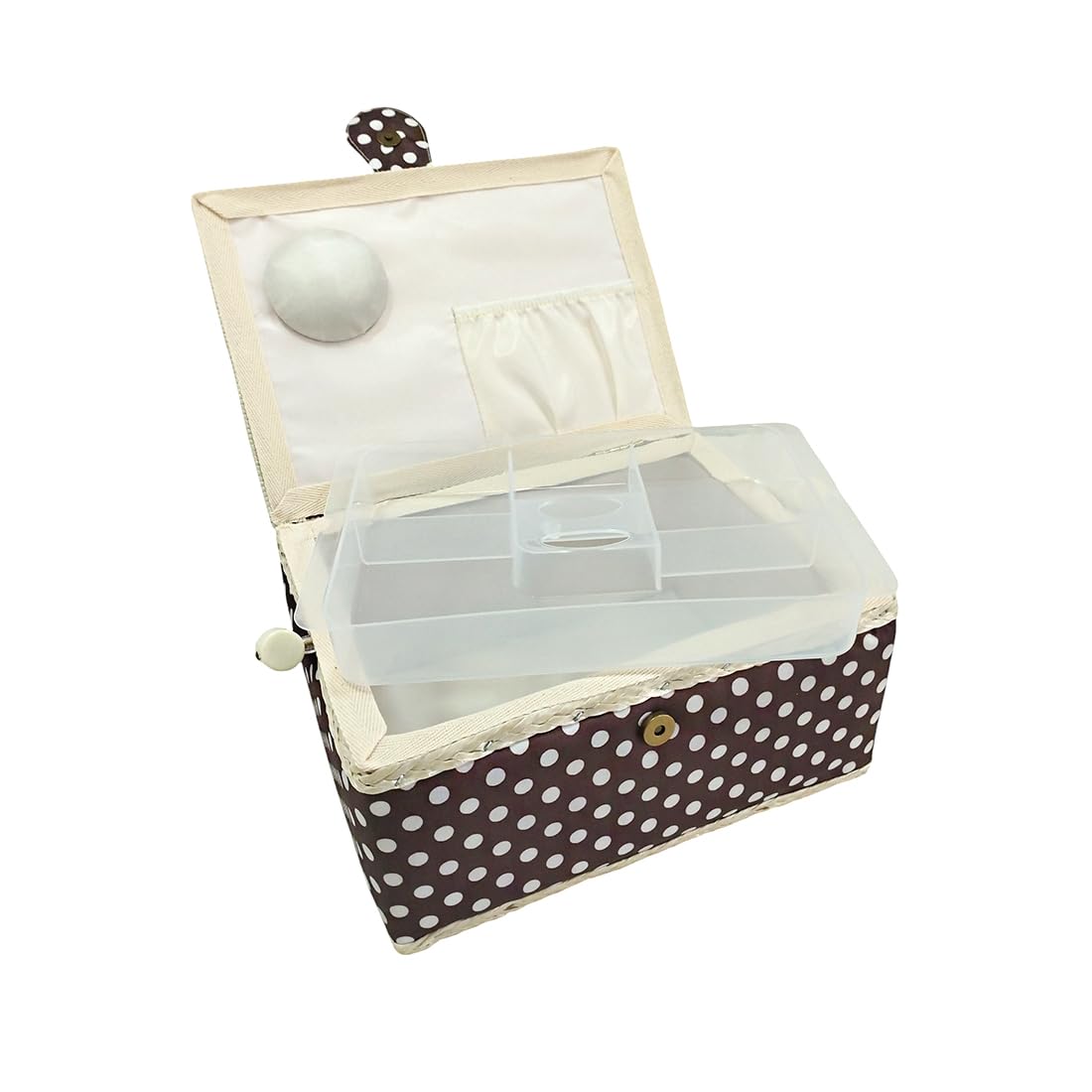 Large Wooden Sewing Box, Fabric Lined Sewing Box with 8 Compartments, Organizer with Pin, Storage Box with Handle and Tray - Image 3