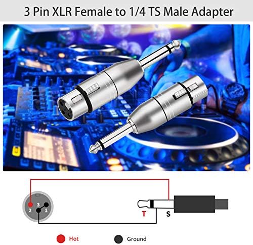 Tisino XLR to Jack Mono Adapter, Unbalanced Female XLR to Quarter Inch 6.35mm TS Male Adapters - 2 Pack
