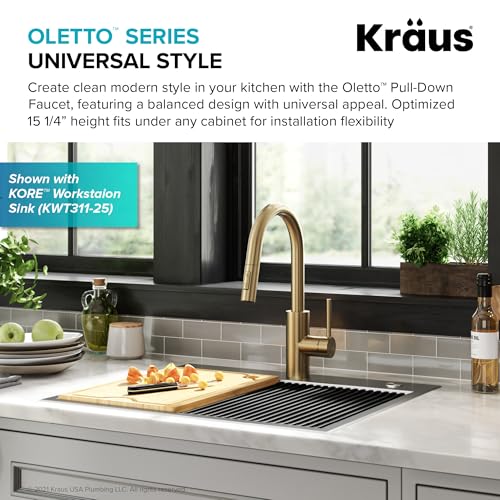 KRAUS Oletto Single Handle Pull Down Kitchen Faucet with QuickDock Top Mount Installation Assembly in Spot Free Antique Champagne Bronze, KPF-2620SFACB by Kraus - Image 2