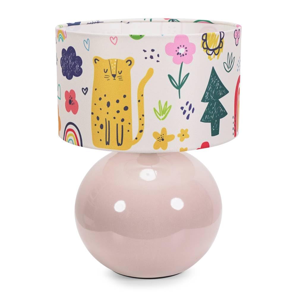 Stone Natural Ceramic Table Lamp with Doodle Drum Lampshade Living Room Bedside Light