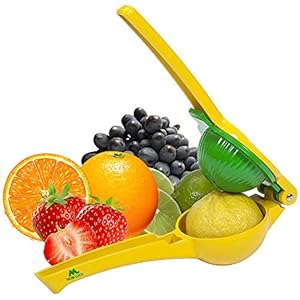 Mobi Lock Chefs Choice Citroen- & Limoenpers van Roestvrijstaal, Fruitpers Zonder Zaadjes & Pulp, Draagbaar, Vaatwasbestendige Fruitpers voor het maken van Vers Sap, Salades, Cocktails, Groen & Geel