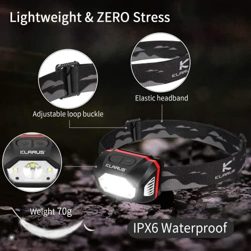 klarus HM1 Head Torch Rechargeable, Led Super Bright Headlamp, 440 Lumens 70 Hours Max Runtime, 1800mAh Battery IPX6 Waterproof for Running Lights