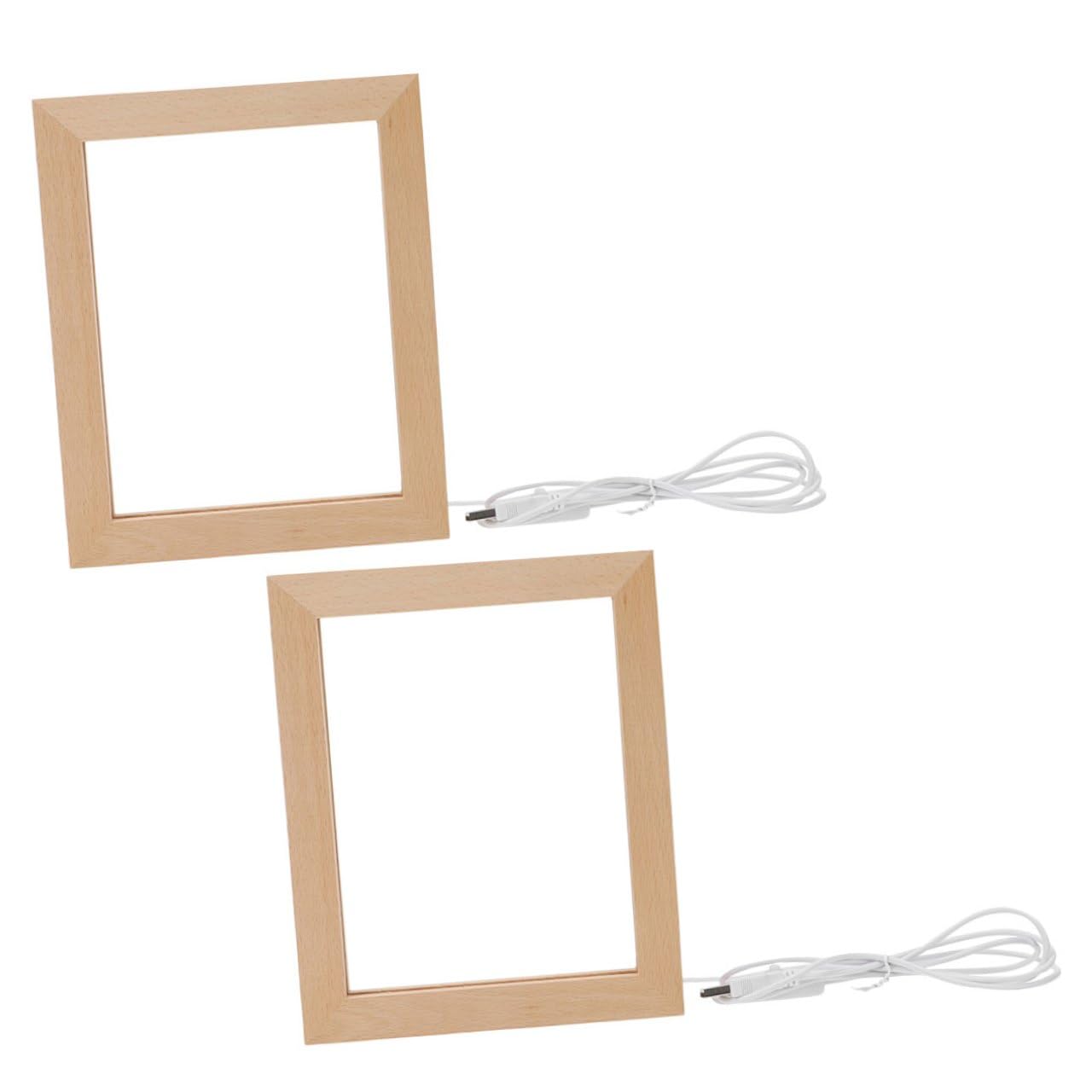 SHINEOFI Marco de Fotos LED de Madera Maciza 2 Unidades 170x130 Mm Luz Cálida USB Marco Iluminado para Decoración del Hogar y Luz Nocturna de Mesa