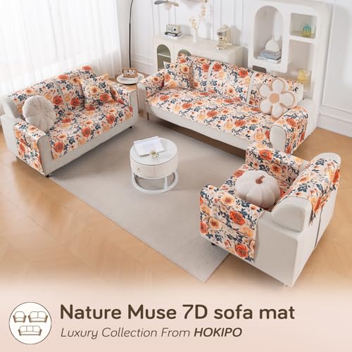Image of HOKIPO 'Nature Muse' 1 PC Backrest Mat for Sofa Cover | Premium HD Printed Holland Velvet Mat, Caramel Ambrosia (IN-922-L-D8)