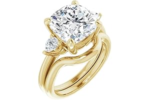 10K Solid Yellow Gold Handmade Engagement Rings - 5 Carat Cushion Cut...