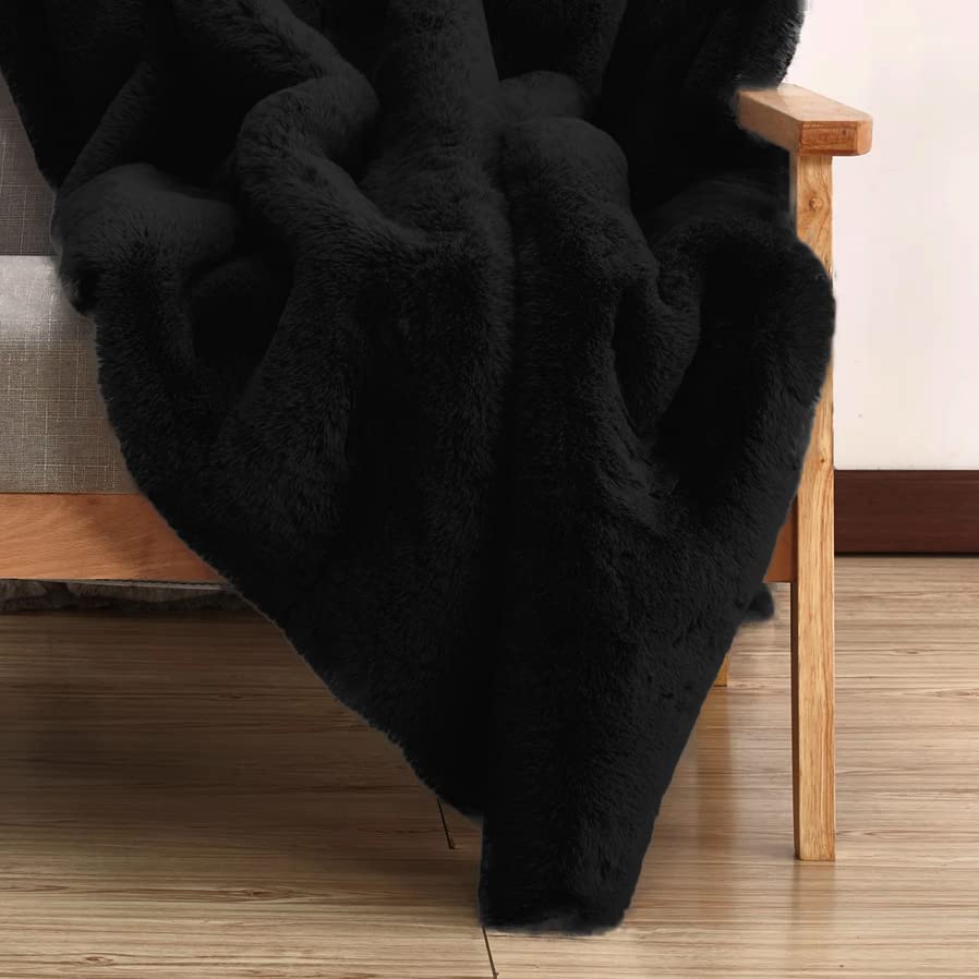 Fuzzy Rabbit Fur Rug Fluffy Rugs Washable Area Rugs for Living Room Black Furry Rug for Bedroom Rugs 3x5 Cute Room Girl Room Home Decor Rectangle