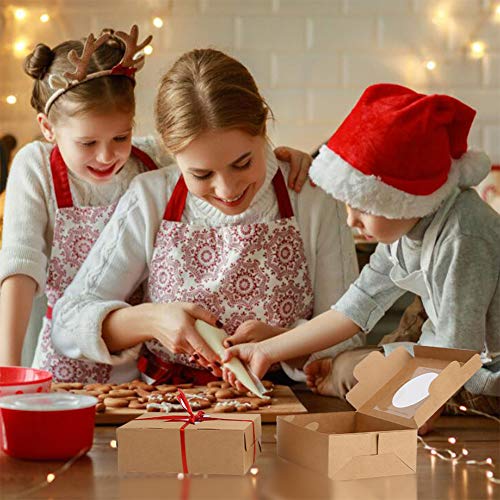 Ccinee Kraft Cookie Boxes,Brown Pastry Box With Window And Ribbons For Cupcake Pie Gift Wrapping,Pack Of 12 #TOP5
