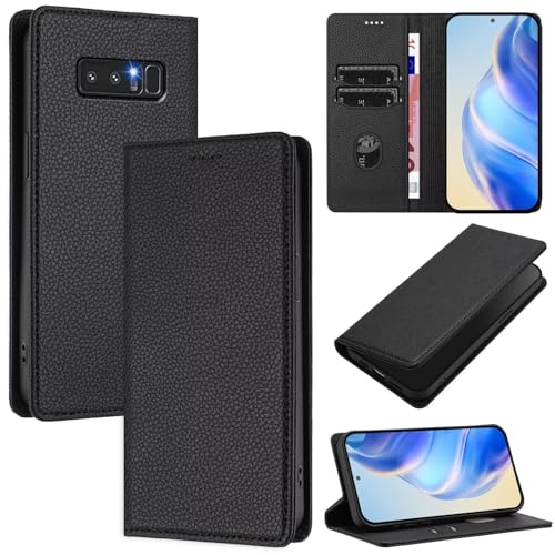 xinyunew Handyhülle für Samsung Galaxy Note 8 Hülle, Klapphülle Premium Lederhülle Klappbar Flip Hülle Tasche Magnet Kartenfach Standfunktion Klapphülle Schutzhülle, Schwarz