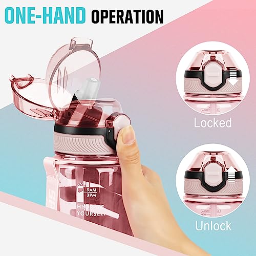 AOHAN Trinkflasche 1L klare Wasserflasche mit Strohhalm BPA Freie Sport Flasche Geschirrspüler Sichere Auslaufsichere Motivierende… – Ansicht 3