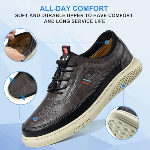 Image of Moodeng Mens Dress Shoes Leather Causal Oxfords Lightweight Formal Business Oxfords Adjustable Lacing Derby Shoes Comfortable Walking Loafers