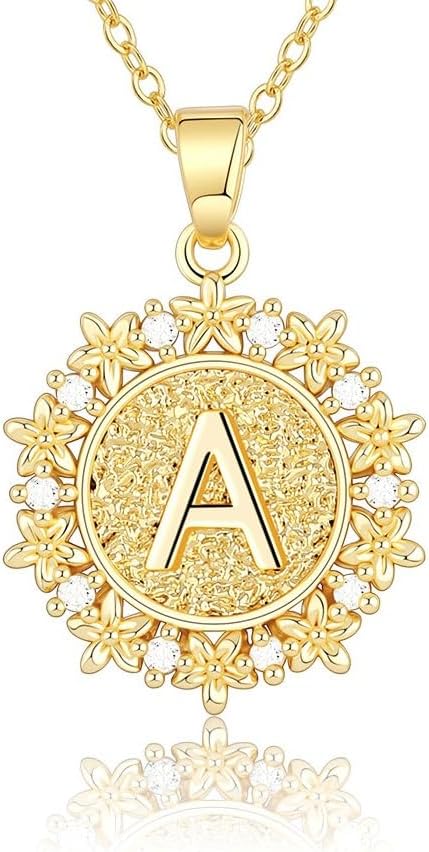 Initial Necklaces for Women Round Cubic Zirconia Letter A-Z Pendant 14K Gold Plated Necklace Dainty Personalized Monogram Name Jewelry for Women Gifts Trendy