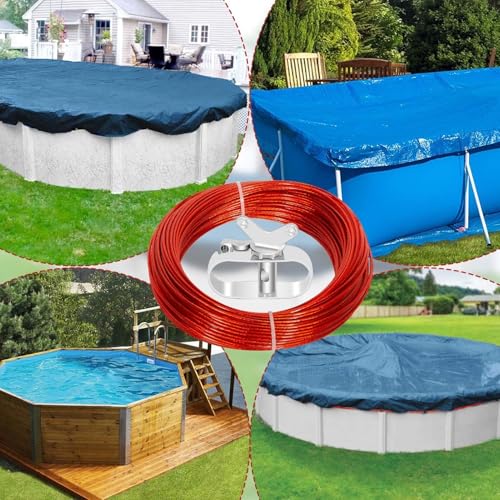 164 FT Swimming Pool Cover Cable Ratchet Winch Aboves Ground Pool Cover Cable and Winch Kit,Pool Cover Wire and Winch for Home Pool Winter Covers