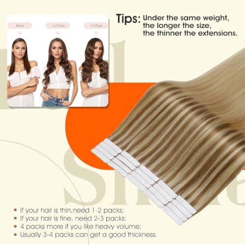 Image of Full Shine Injected Tape in Hair Extensions, Chestnut Blonde 18 Inch