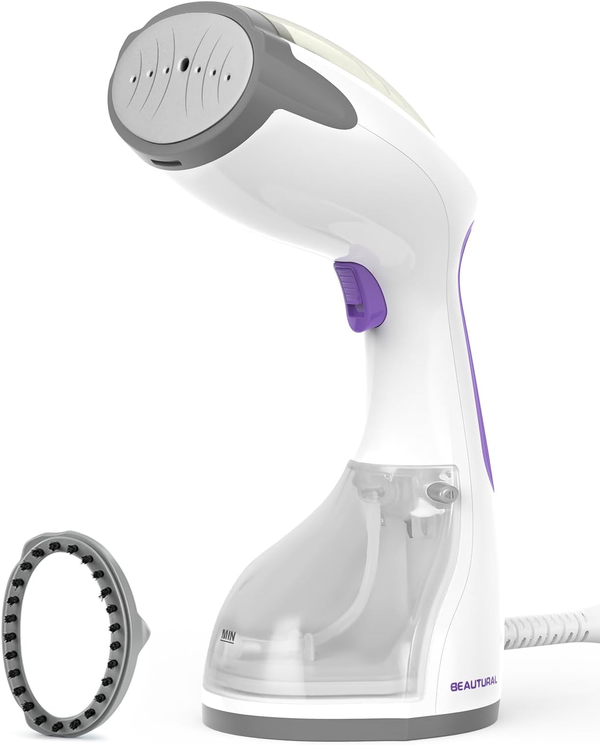 BEAUTURAL Portable Handheld Steamer | 30-Second Fast Heat-Up, Auto-Off, Large Detachable Water Tank, Removes Wrinkles, Grey