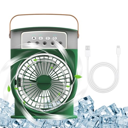 Mini ventilador de aire acondicionado portátil, enfriador de aire evaporativo de 3 velocidades, tanque de agua de 600 ml, luces arcoíris, ventilador de refrigeración portátil con sistema de