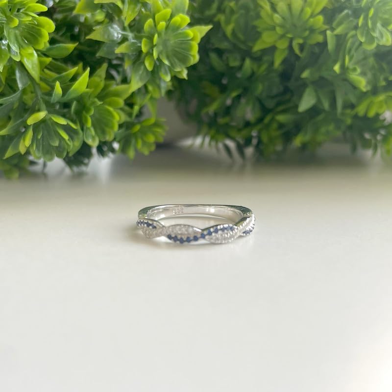 Blue Sapphire Twisted Wedding Band For Women, 14k Gold Finish Diamond Swirl Anniversary Band, Ladies Twisted Crossover Sapphire Band