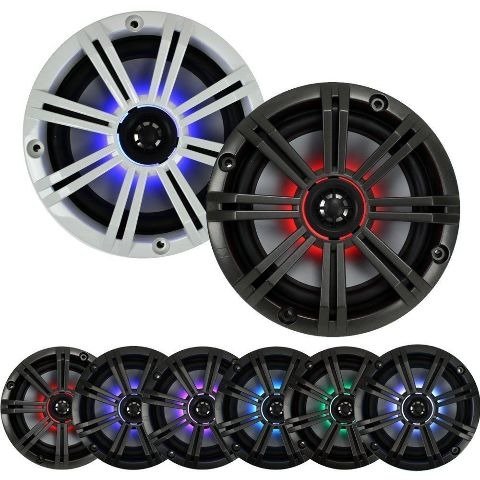 4) Kicker 4143Bkm614Lcw 6.5" 390W Led Marine Coaxial Speakers Km50 + Kmlc Remote #TOP3
