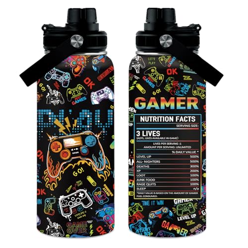 WWHSAI Gaming Gamer Gifts 32oz Gamings Gamepad Water Bottles, Gamers Gifts for Kids Teen Game Boys Son Adults Gaming Tumbler Presents Gamers Birthday Party Christmas Game Decor Gift Gamer Cup