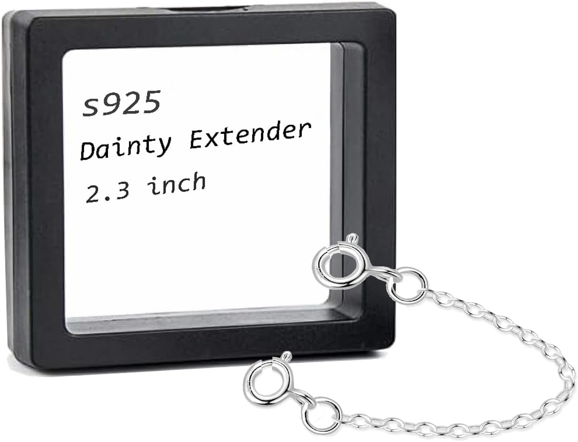 Necklace Extender Sterling Silver for Women 925 Bracelet Safety Security Extension Chain for Dainty Jewelry 2.4" Length