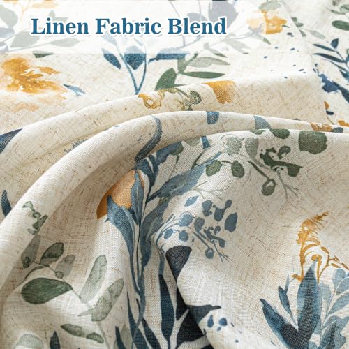 Image of MYSKY HOME Floral Linen Curtains 84 inch Length 2 Panels Set Patterned Semi Sheer Light Filtering Privacy Farmhouse Grommet Drapes for Living Room Bedroom, Yellow and Blue, 52 inch Wide Each Panel