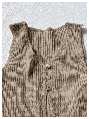 Image of SweatyRocks Women's Button Front Sweater Vest Split V Neck Sleeveless Crop Knit Tops