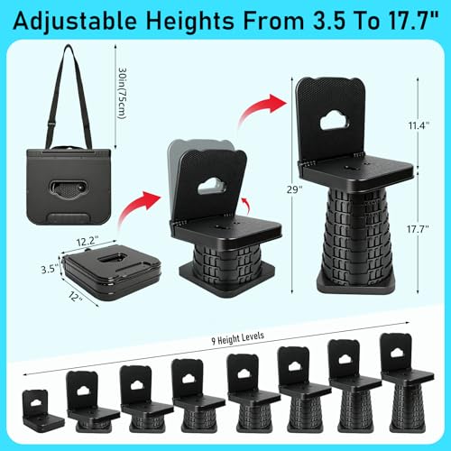 Image of Upgraded Collapsible Stool with Backrest, Portable Folding Stool, Square Telescopic Seat for Camping Fishing Hiking BBQ Outdoors and Indoors, Max Load Capacity 550lbs