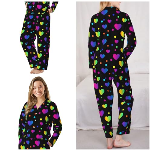 Image of Women'S Long Sleeve Pajama Set Soft Loungewear Button-Down Top & Elastic Waist Pants S- 2XL