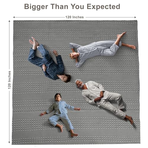 Image of PHF 100% Cotton Waffle Blanket Oversized King 120 inchx120 inch, Lightweight Breathable Extra Large 10'x10' Blankets for Bed, Giant Big Luxury Aesthetic Woven Bedding for Home Decor, Dark Grey