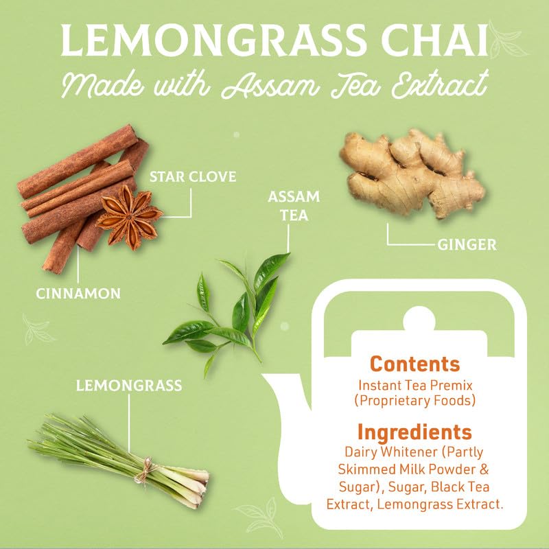 Image of Namaste Chai Instant Tea Premix Lemongrass Flavour | Assam | Milk and Sugar | Ready Mix Powder (40 Count (Pack of 4))