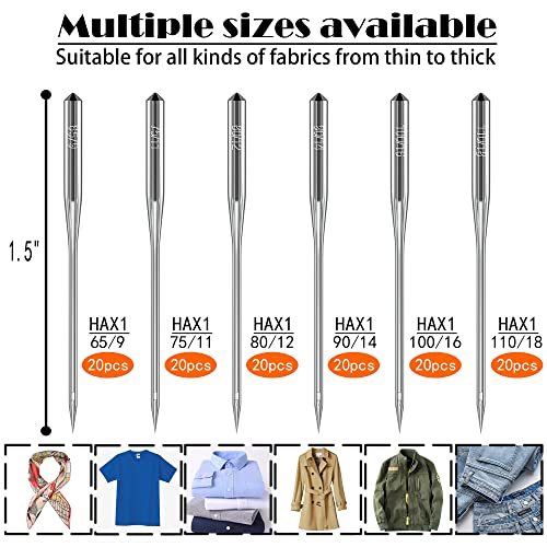 120Pcs Sewing Machine Needles Set Universal Standard Needle For Singer, Brother, Janome, Varmax, Home Sewing Machines Needles In Size Hax1 65/9, 75/11, 80/12, 90/14, 100/16, 110/18 #TOP1