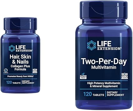 Life Extension Hair, Skin & Nails Collagen Plus Formula with Multi-Vitamin & Mineral Supplement - 120 Count & 120 Tablets