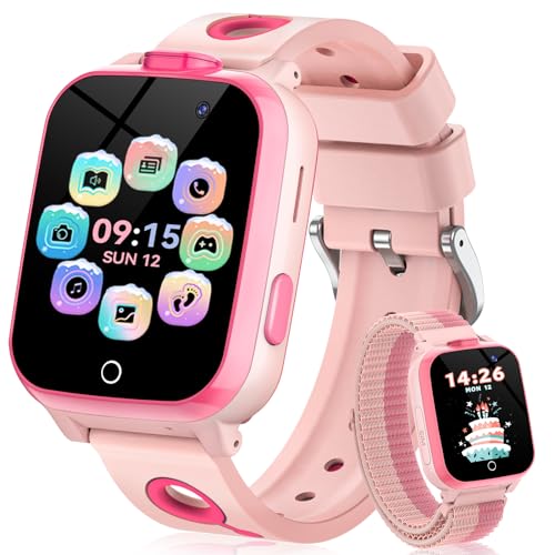 PIULAXIU Reloj Inteligente para Niños con Teléfono, 13 Alarmas de Hábitos, Audiolibros, 30 Juegos, SOS, Llamadas, Modo Escolar, Cámara, Regalo para Niños y Niñas (Rosa)