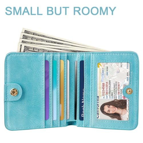 Image of Small Womens Glitter Wallet Thin Credit Card Holder Pocket | Compact Women Slim RFID Blocking Bling Wallets Bifold Ladies Mini Purse Pocket for Travel & Daily Use, Blue Green