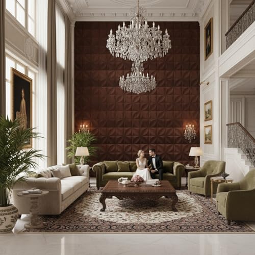 Image of Kayra Decor PVC Wall Panel Butterfly Design Walnut Wood Color 19.7 inch x 19.7 inch (Pack of 40) - Covers 107.80 Sq. Ft.