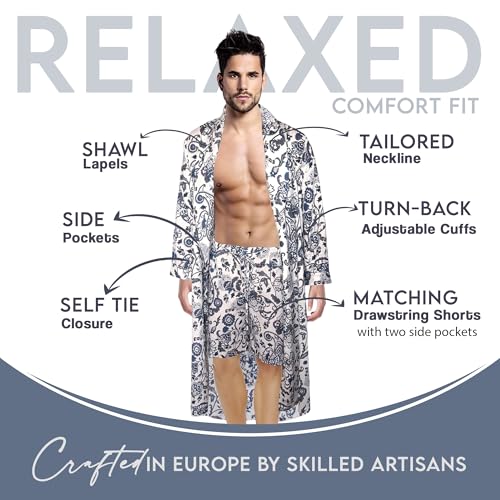 Men’s Lounge Robe & Shorts Set - Gabriel Linen Printed Almondine - Crafted in Europe2