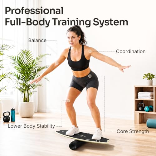 Image of Sportneer Balance Board - 7 Modes Wobble Board with Adjustable Stoppers - Exercise Balancing Stability Trainer for Improve Balance, Surf Trainer & Physical Therapy - Roller and 2.8'' Ball Included