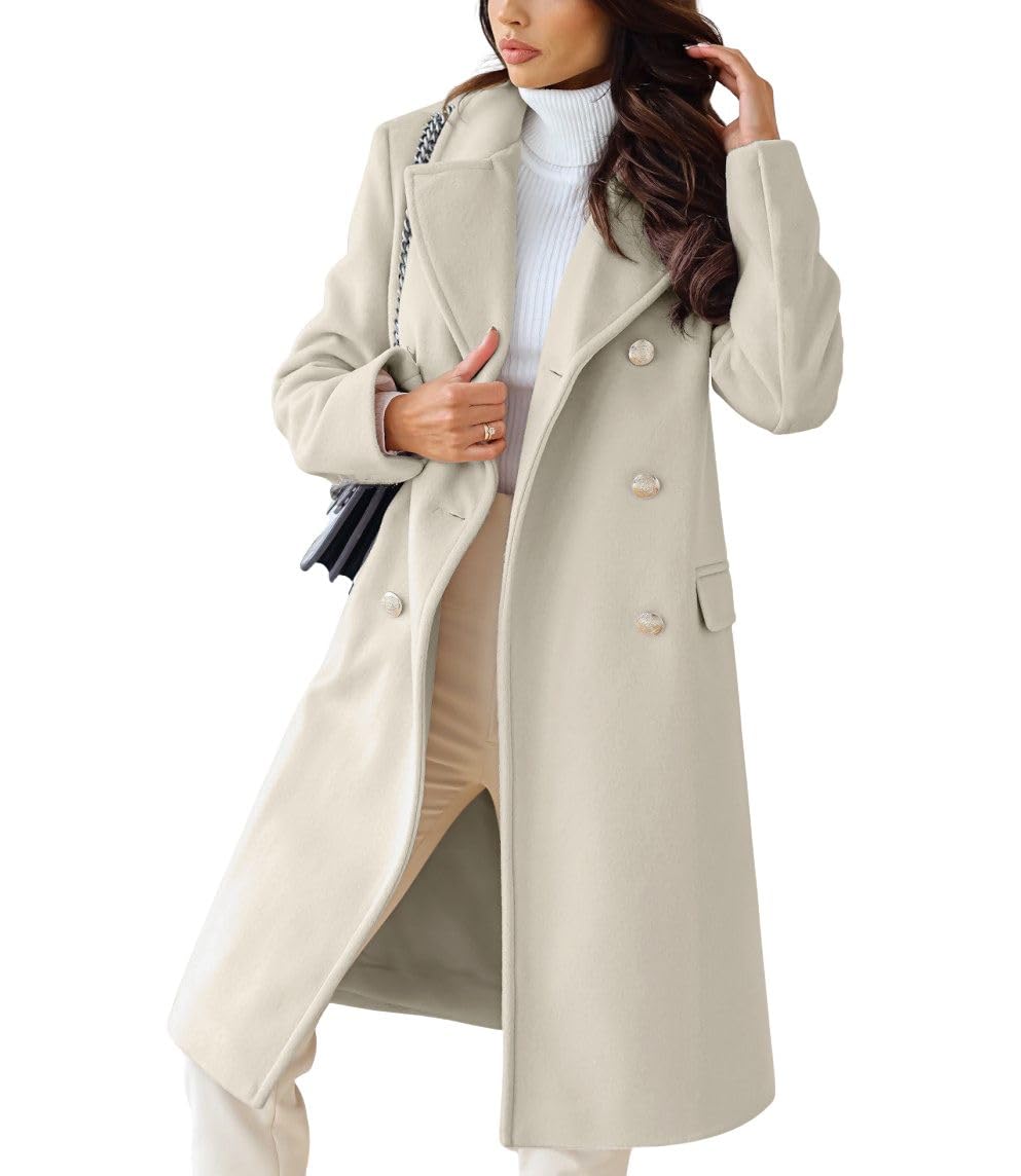 Women's Winter Lapel Double Breasted Office Work Long Wool Pea Coat Overcoat