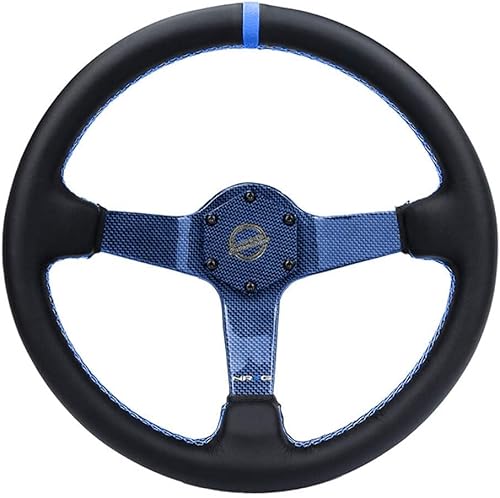 NRG Innovations NRG-RST-036CF-BL Volante de fibra de carbono de 13.780 in de fibra de carbono azul, costuras azules, marca central azul, Leater