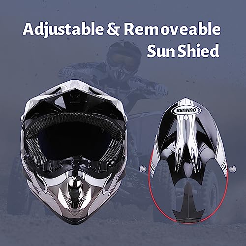 Image of OUMURS Adult Motocross Dirt Bike Helmet with Goggles, Gloves & Mask Dirt Bike ATV Helmet for Unisex-Adult Men Women Adjustable Sun Visor DOT /FMVSS-218 Off-Road Motorcycle Helmet UTV Helmet Downhill