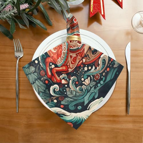 Servilletas de Tela Navidad Set x6 Polyester Multicolor miniatura 3