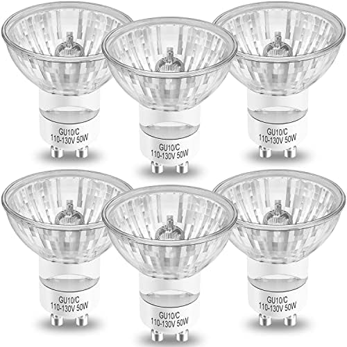 GU10 Bulbs - 50W Halogen GU10 120V- Dimmable gu10+c Bulbs - MR16 GU10 Halogen Light Bulb for Track & Recessed Lighting, NP5 Replacement Bulbs, 6 Pack
