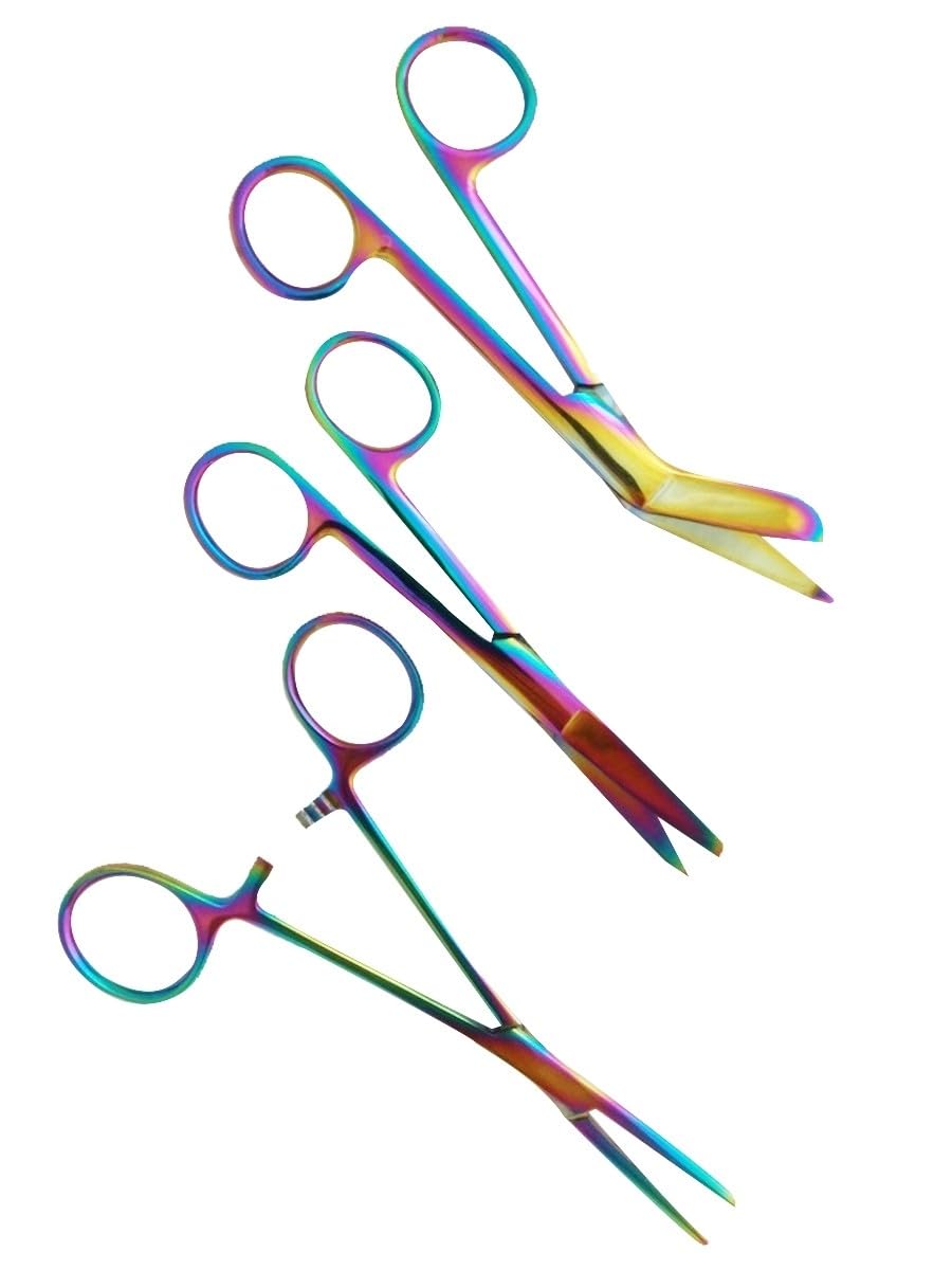 Krankenschwester scheren set und Stifthalter MIT GRAVUR – Verbandschere – Stifthalter – Zubehör – pflegeschere - bandagenschere - Geschenk Krankenschwestern - Edelstahl (Plasma Rainbow)