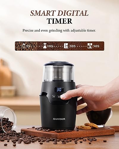 Image of SHARDOR Adjustable Coffee Grinder Electric, Super Silent Electric Coffee Bean Grinder with Time-Memory Adjustment and Multi-Functional Stainless Steel Cup for Spices, Herbs, and Nuts Grinding, Gray