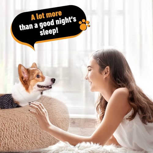 Fireowl Calming Dog Bed Large: 70cm Donut Anti-Anxiety Plush Cuddler, Soft Puppy Sofa, Cat Cushion, Machine Washable, Beige - Image 3