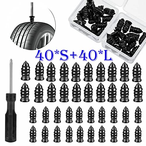 Image of 80PCS Tire Repair Rubber Nail Car Tire Repair Screw in Rubber Plug Nail Vacuum + Screwdriver Tool w /Box